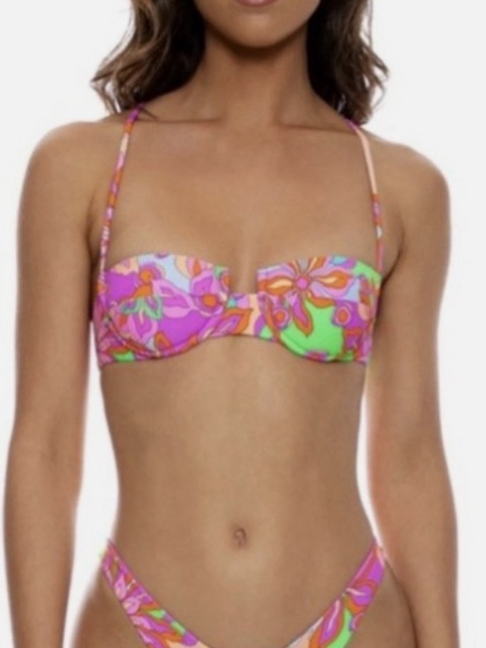 Luli Fama Pink & Lime Floral Bandeau Bikini